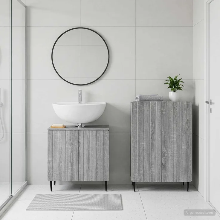 vidaXL 2-teiliges Badezimmer Schrank Set ZWOLLE Sonoma-Grau 3417600