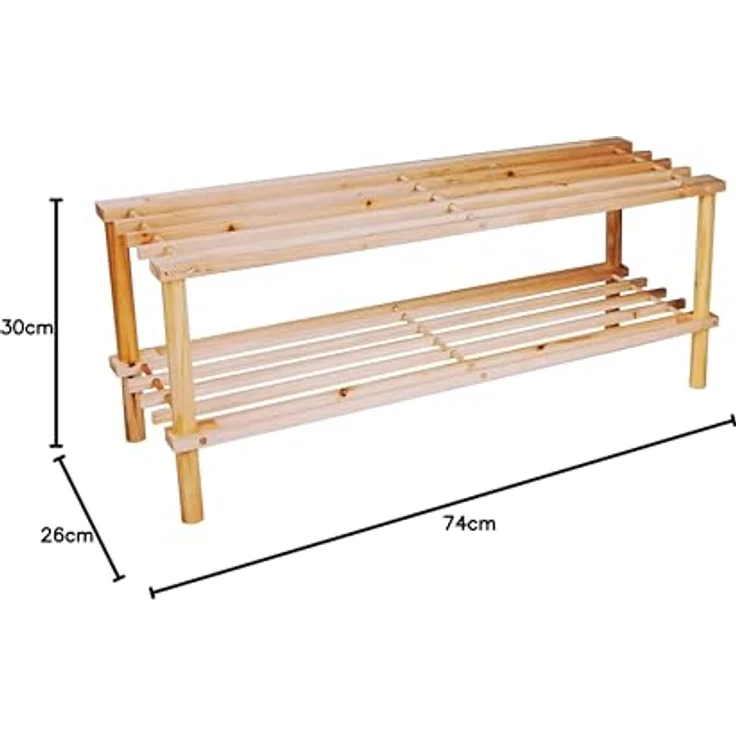 Lifetime Garden alpina. Schuhregal, 74 x 26 x 30 CM, zwei Lagen, FSC-zertifiziert, Holz, beige – Bild 5