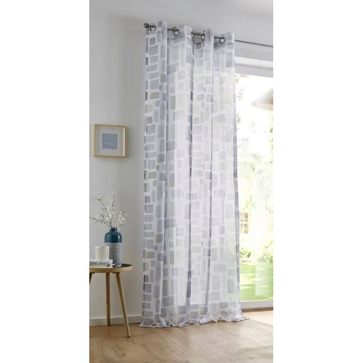 Kutti Vorhang Glen (1 St), Ösen, halbtransparent, Leinenstruktur, modernes Aquarell Design, Wasserfarben – Bild 1