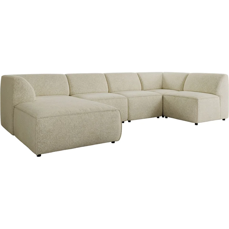 Modulares XXL-Ecksofa MODARO 5M, U-Form, Wohnlandschaft, 5-teilig, freistehend, Wohnzimmer Couch, HR-Schaumstoff - Creme Stukture - Links – Bild 7