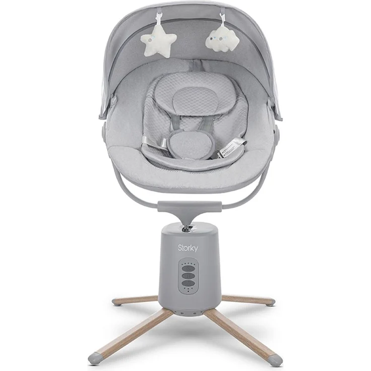 Lorelli Babywippe Storky Musik Bluetooth Fernbedienung Plüschtiere Timer Gurt grau – Bild 2