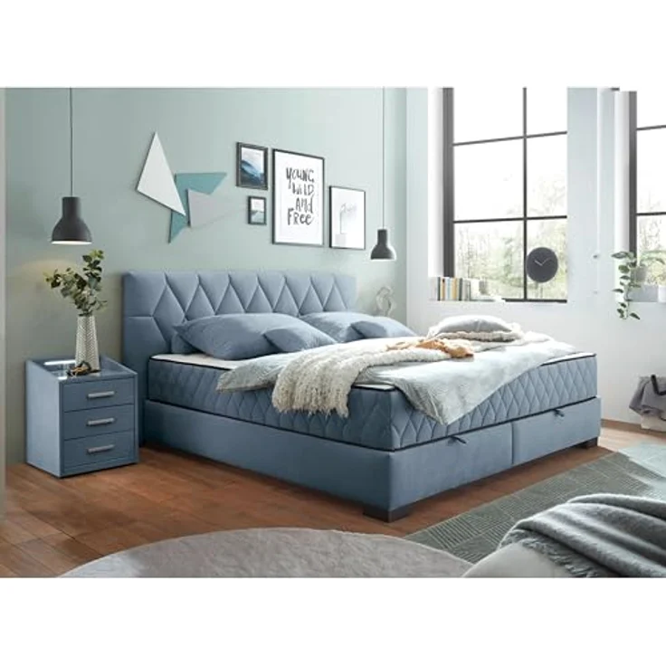 NAGOL B Boxbett 180x200, Denim - Bequemes Doppelbett mit Bettkasten und Premium 9-Zonen-Federkern Wendematratze - 205 x 114 x 214 cm (B/H/T) – Bild 3