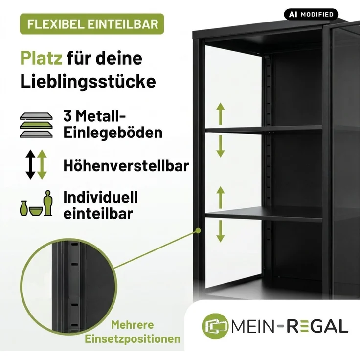 Mein-Regal Eckvitrine Glasgow aus Metall mit 2 Glaswänden & 1 Glastür Schwarz 40x40x170 cm – Bild 3