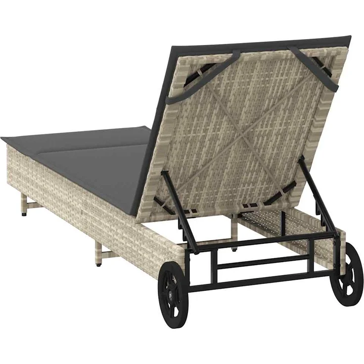 vidaXL Sonnenliege mit Rollen und Auflage Hellgrau Poly Rattan 4104038 – Bild 7