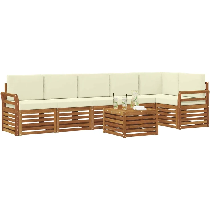 vidaXL Outdoor-Sofagarnitur 7 stk. 6-Sitzer Natur und Creme 3374930 – Bild 3