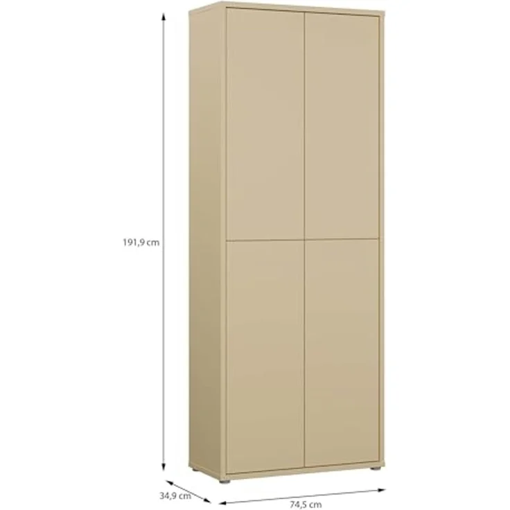 FORTE Schuhschrank Alice Springs, Schuhschrank, Höhe 191,9 cm, 4 Türen, viel Platz (B/H/T 74,5/191,9/34,9 cm) Stauraumschrank, Mehrzweckschrank, Breite 74,5 cm, mit 8 Böden – Bild 5