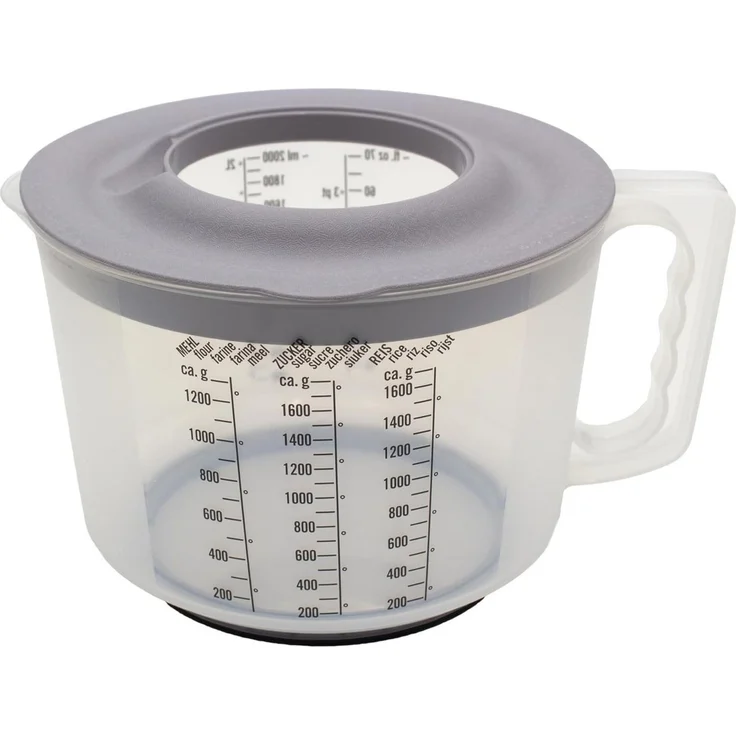 mucHome Messbecher 3in1 Rührbecher 2L mit Spritzschutz, Verschlussdeckel und Ausgießer – Bild 3