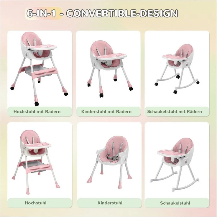 LALAHO Kinderstuhl 3-in-1Kinderklappstuhl- Kinderhochstuhl - Klappbarer Esszimmerstuhl, Kinderwagen - Mitwachsstuhl und Babystuhl für Neugeborene – Bild 4