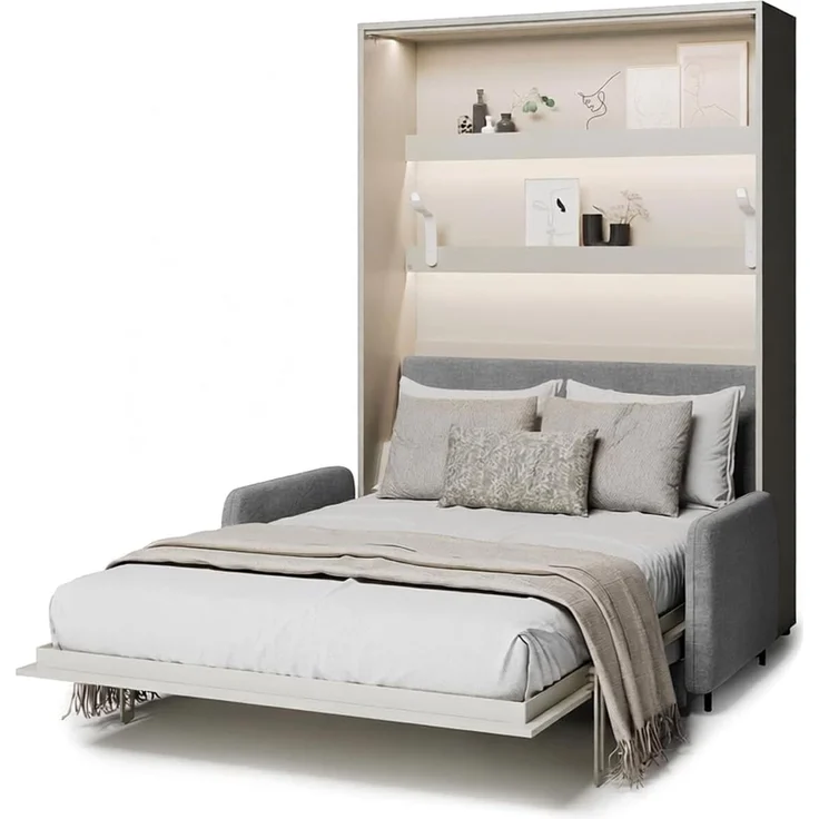 MEBLINI Elektrisches Schrankbett BC-36 - 140x200cm Vertikal - Kaschmir - Sofa und Kopfteil Grau - Wandbett mit Lattenrost, Matratze, Sofa und Kopfteil - Wandklappbett – Bild 1