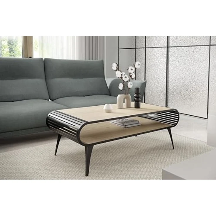 S-Style Möbel Couchtisch Stilo in Halifax Eiche mit Schwarze Metallfüße (1 x Couchtisch) – Bild 2