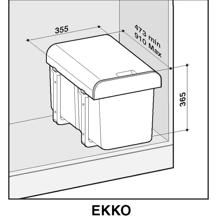 EKOTECH Abfallsammler EKKO 40 mit 28 (4x7) Liter Füllvolumen, Orion Grey, für 40 cm Schrankbreite – Bild 2
