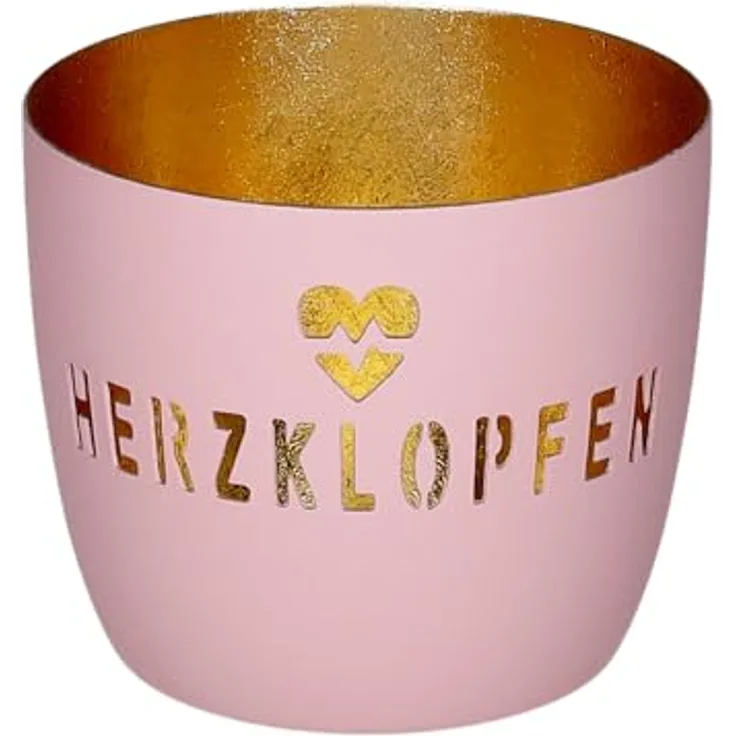 Gift Company Madras Windlicht M Motiv: Herzklopfen rosa/gold