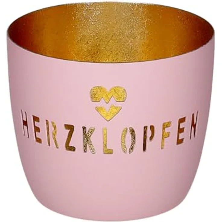 Gift Company Madras Windlicht M Motiv: Herzklopfen rosa/gold – Bild 1
