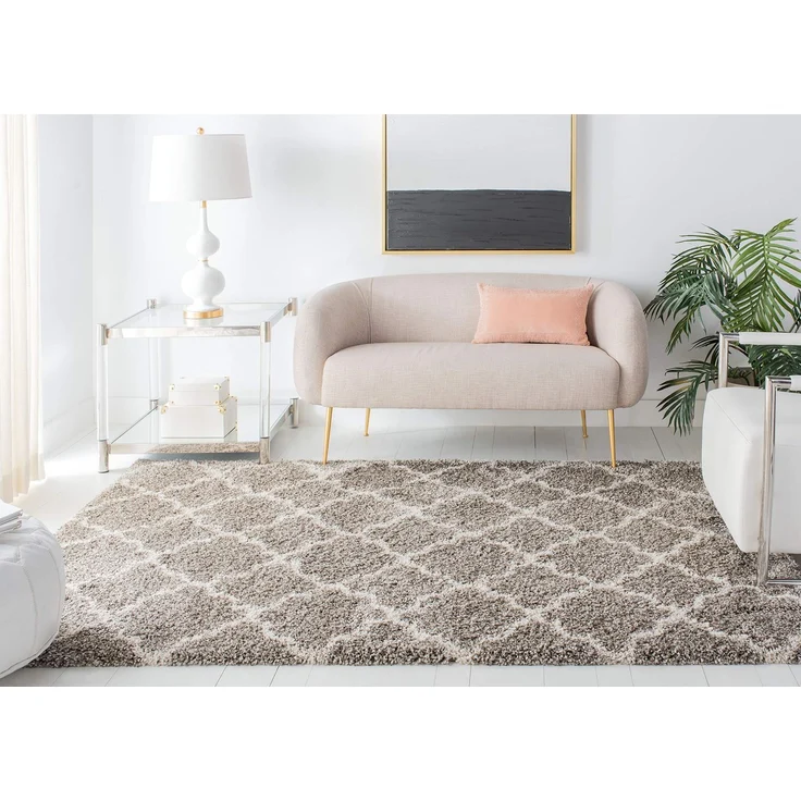 SAFAVIEH Zottelig Teppich für Wohnzimmer, Esszimmer, Schlafzimmer - Hudson Shag Collection, Hoher Flor, Grau und Elfenbein, 122 X 183 cm