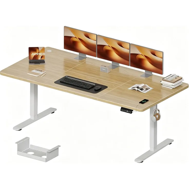JUMMICO Höhenverstellbarer Schreibtisch 200×80 cm mit Kabelwanne & USB-Port