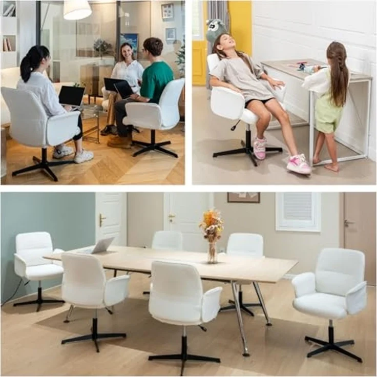 MEUBLE COSY Bürostuhl 2er Ergonomisch Schreibtischstuhl mit höhenverstellbar Armlehnen 360° Drehbar Schminkstuhl Sessel für Büro Wohnzimmer Schlafzimmer Vanity, Bouclé Frottier, Weiß – Bild 4
