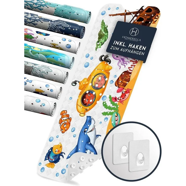 Homerella Badematte rutschfest Kinder - 100% BPA frei Inkl. 2 Haken zum Aufhängen 100x40cm, Antirutschmatte Badewanne Baby hautsensitiv & schimmelresistent, Badewannenmatte rutschfest & waschbar – Bild 1