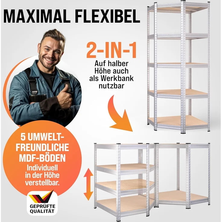 monzana Schwerlastregal, 3er Set Eckregal 2625 kg 15 MDF-Platten Regal Lagerregal Kellerregal – Bild 8