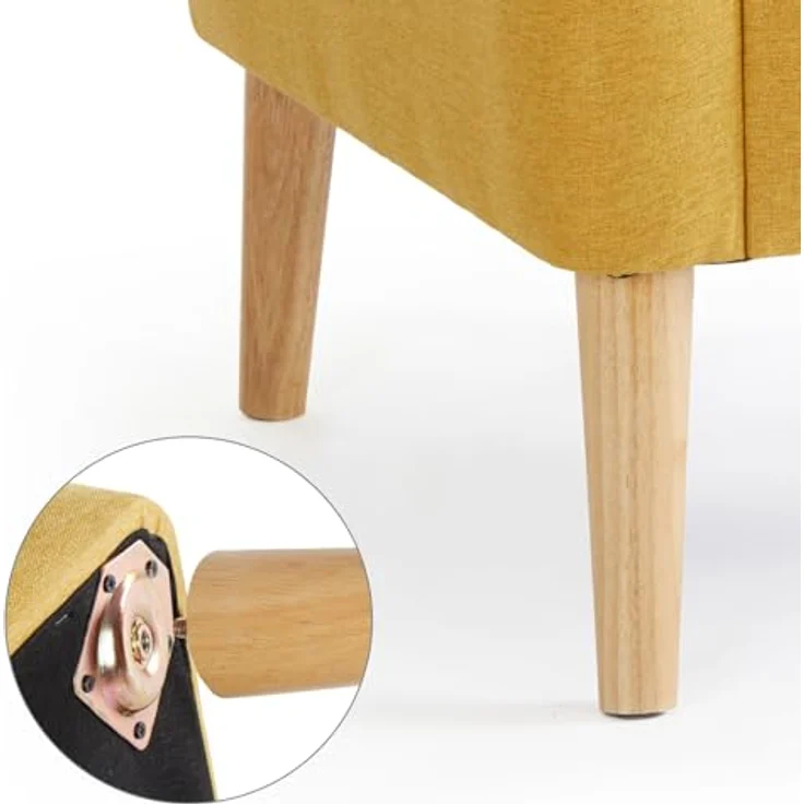 Mondeer Sessel, Sessel ​mit Armlehnen Massivholzbeine Modern Einfach für Schlafzimmer Wohnzimmer Balkon Büro, D72 x W72 x H81 cm, Gelb – Bild 7