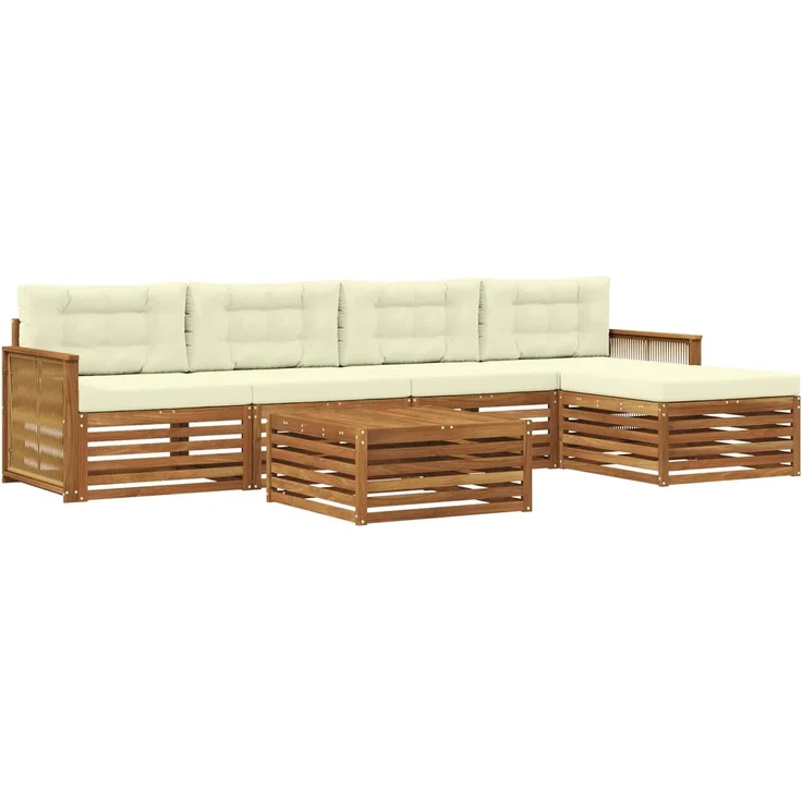 vidaXL Outdoor-Sofagarnitur 6 stk. 5-Sitzer Natur und Creme 3383268 – Bild 2