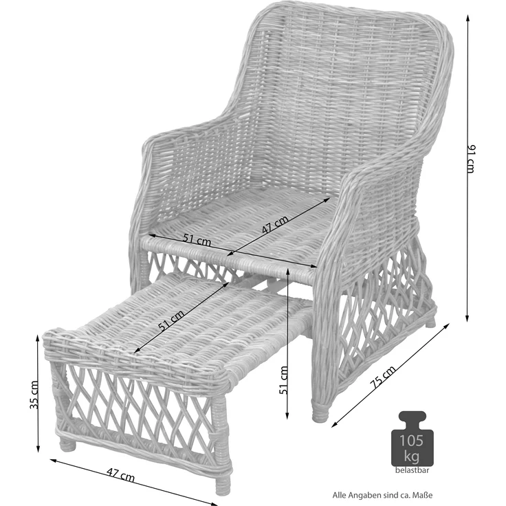 Rattansessel, Relaxsessel mit ausziehbarem Fußteil, handgeflochten, honigfarben – Bild 5