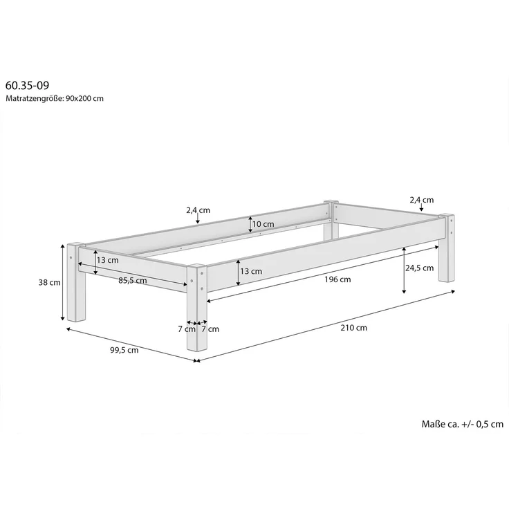 Massivholzbett Futonbett 100x200 Kiefer unbehandelt V-60.35N-10ohne Zubehör – Bild 4