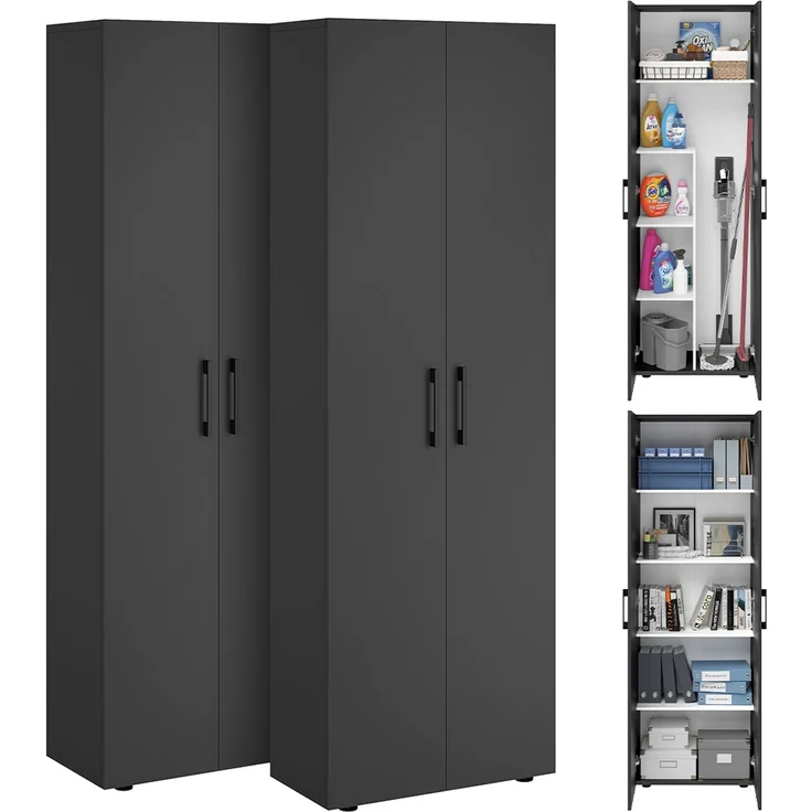 Bellamio 'Apol' Mehrzweckschrank, anthrazitschwarz, 176x33x60 cm, 2er-Set aus Besenschrank und Aktenschrank – Bild 1