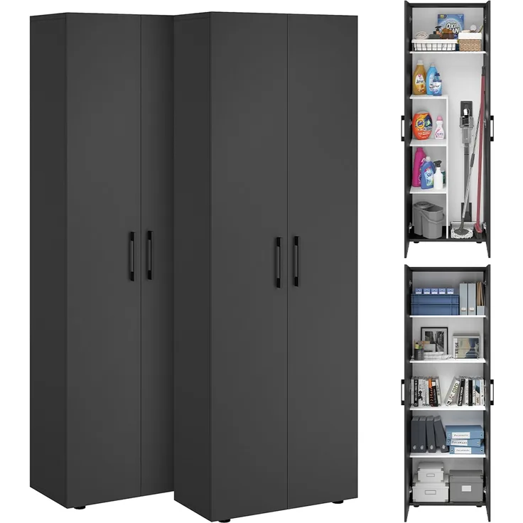 Bellamio 'Apol' Mehrzweckschrank, anthrazitschwarz, 176x33x60 cm, 2er-Set aus Besenschrank und Aktenschrank