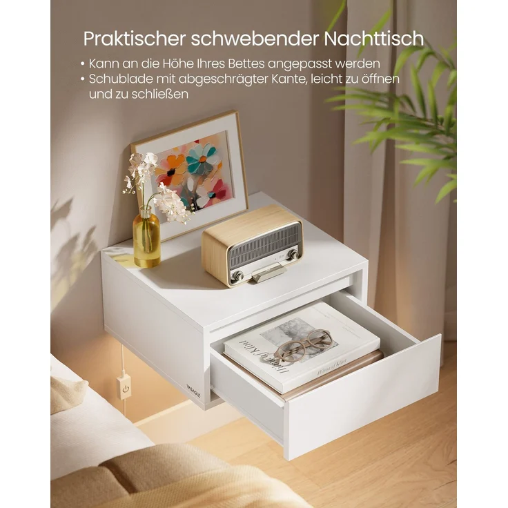 VASAGLE Bettgestell, Doppelbettgestell, 167 x 213 cm, schwebender visueller Effekt, Bett mit LED-Beleuchtung, hohem Kopfteil, Ladestation, modern, wolkenweiß – Bild 6