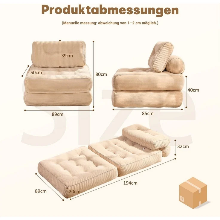 LITBIRD Schlafsofa faltbar, 4-in-1 Multifunktionssofa, Sitzsack-Sofa, Relaxsessel, 1 Teile, Spielsofa & Gästebett für kleine Räume – Bild 2