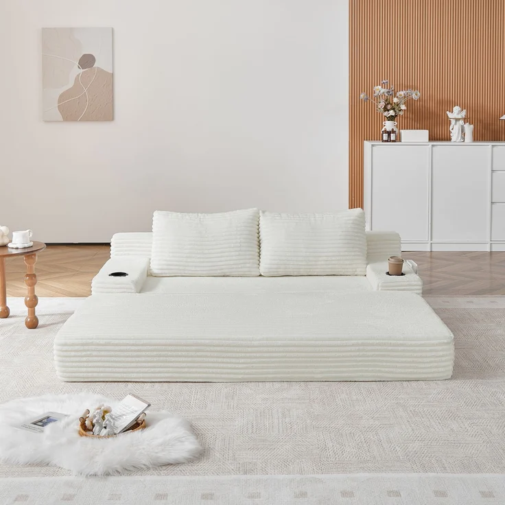 ZUBALIYA Sofa mit LED - Beleuchtung, mit Stauraum, mit Cordbezug, mit breiten Armlehnen, ohne aufwendige Montage – Bild 13