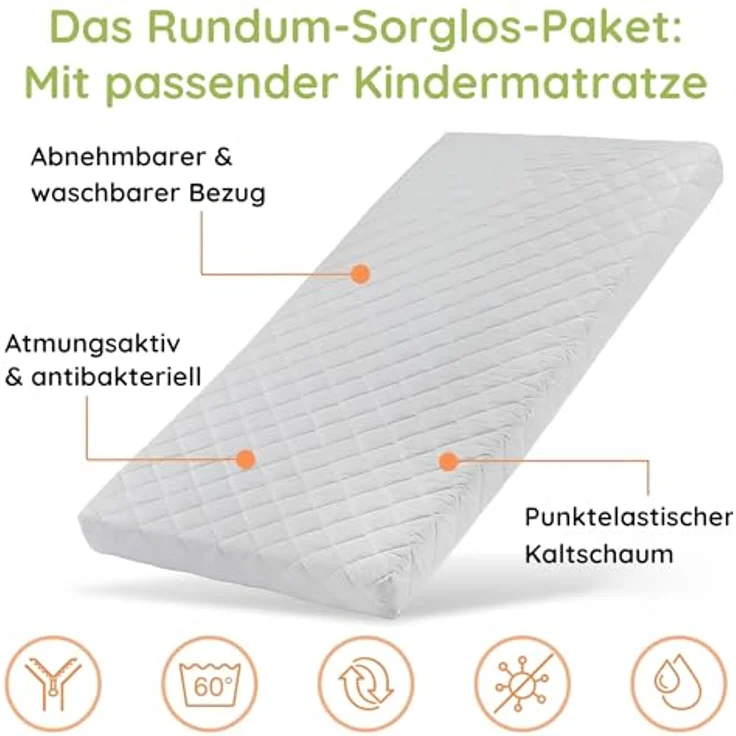 Kids Collective Kinderbett Hochbett Etagenbett 80x180, 90x190, 90x200 cm, mit 2 Schubladen, 90x190 cm von 4. bis 18. Lebensjahr, Weiß, mit 2 Matratzen – Bild 4