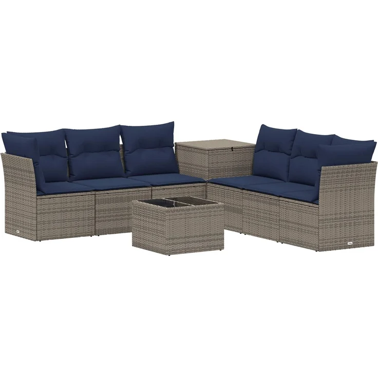vidaXL Sofa Set 8 stk. Grau und Marineblau Polyrattan und Stahl 3448277 – Bild 2