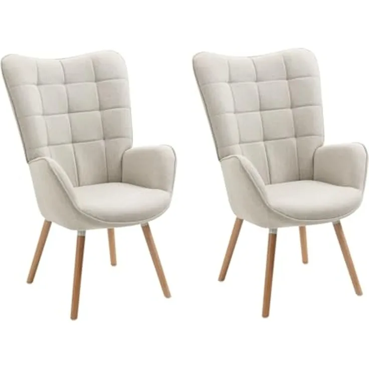 MEUBLE COSY Sessel 2er Relaxsessel Lehnstühle Polstersessel Einzelsofa mit Holzbein Ohrensessel für Wohnzimmer Schlafzimmer Büro Vanity, Stoff, Beige