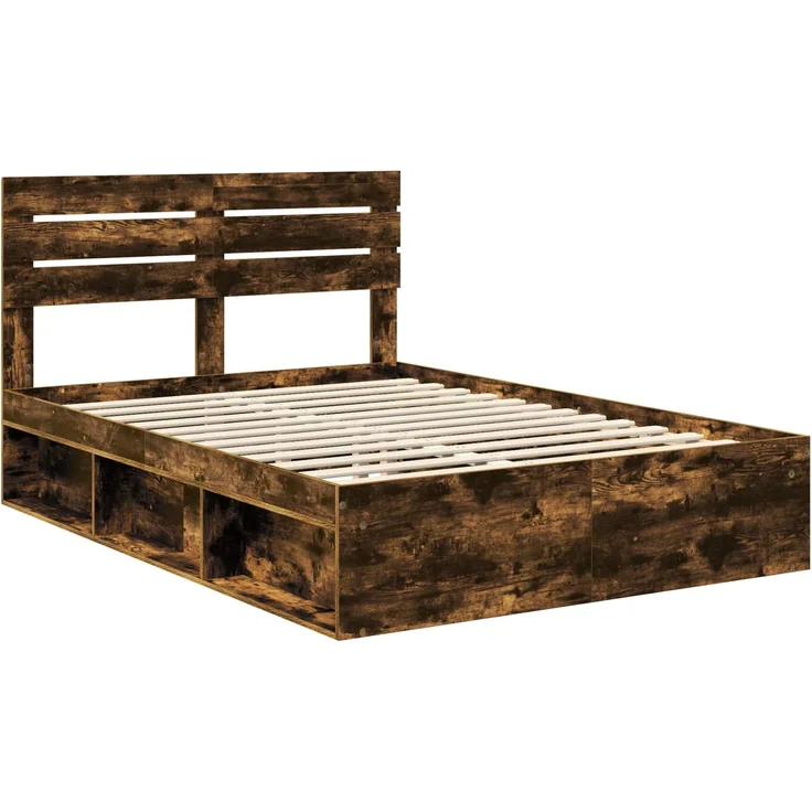 vidaXL Bettrahmen Geräucherte Eiche 150 x 200 cm Massives Kiefernholz 3411403 – Bild 3