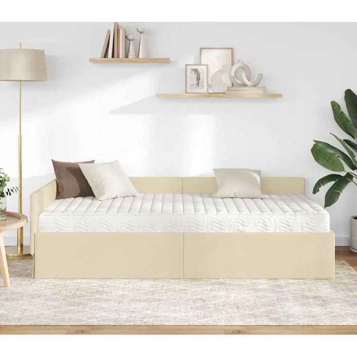 vidaXL Eckbettgestell mit Matratze 2 stk. Creme 80 x 200 cm Stoff 3393587 – Bild 3