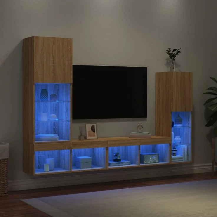 vidaXL 4-tlg. Wohnwand mit LED-Beleuchtung Sonoma-Eiche Holzwerkstoff 3216656 – Bild 9