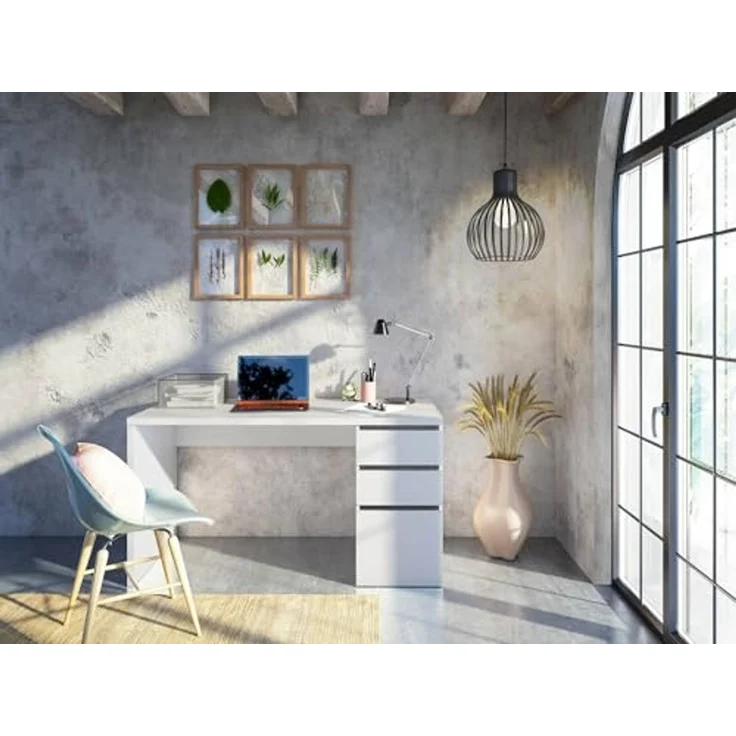 Dmora - Schreibtisch Reedsport, Wendeschreibtisch mit 3 Schubladen, platzsparender Bürotisch mit Mehreren Positionen, 138 x 60 x 74 cm, Weiß – Bild 5