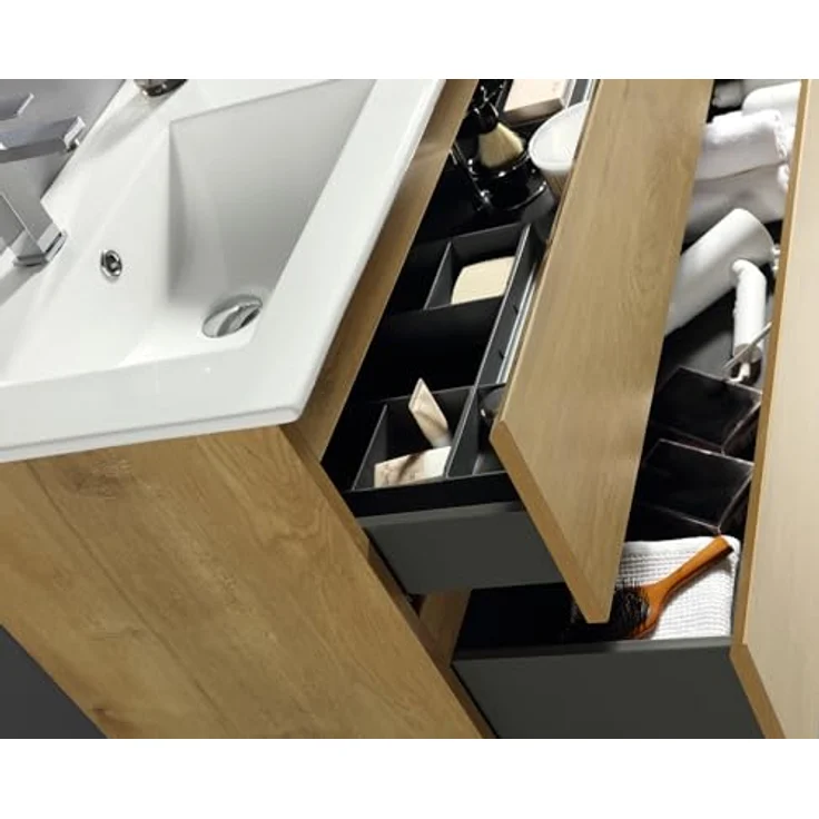 Alpenberger Badezimmer-Set Badezimmer Möbel Badschrank - Doppelwaschbecken mit Unterschrank, (Moderner Waschplatz, Keramik Waschbecken mit Überlauf), Doppelwaschtisch 120 cm Breit – Eiche Natur – Bild 6