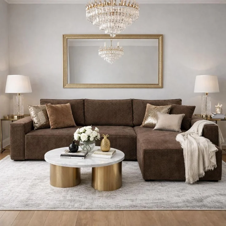 KRISAN MÖBEL Ecksofa EDEN in Braun 235 x 75 x 144 cm, modernes Ecksofa mit Schlaffunktion Links und Rechts montierbar – Bild 5