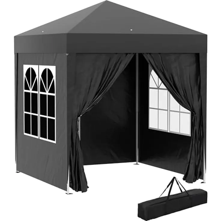 Outsunny Pavillon 2x2m, wasserdichtes Pop-up Faltzelt mit 4 Seitenwänden, Abflusslöchern und Fenster, UV 30+, tragbar, schwarz