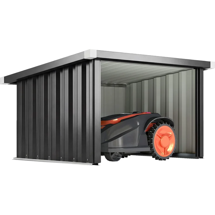 Roboter-Rasenmäher-Unterstand für Rasenmäherroboter mit schrägem Dach aus verzinktem Stahl, 108 x 86 x 62,5 cm, dunkelgrau – Bild 1
