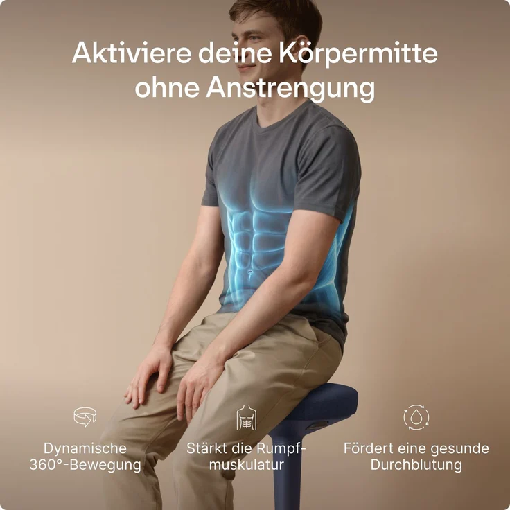 Ergonomischer Balancehocker Desktronic – Höhenverstellbarer Stehhocker für Homeoffice & Stehschreibtisch, Aktivsitz-Hocker mit Wippfunktion, rutschfester Standfuß – Blau – Bild 4