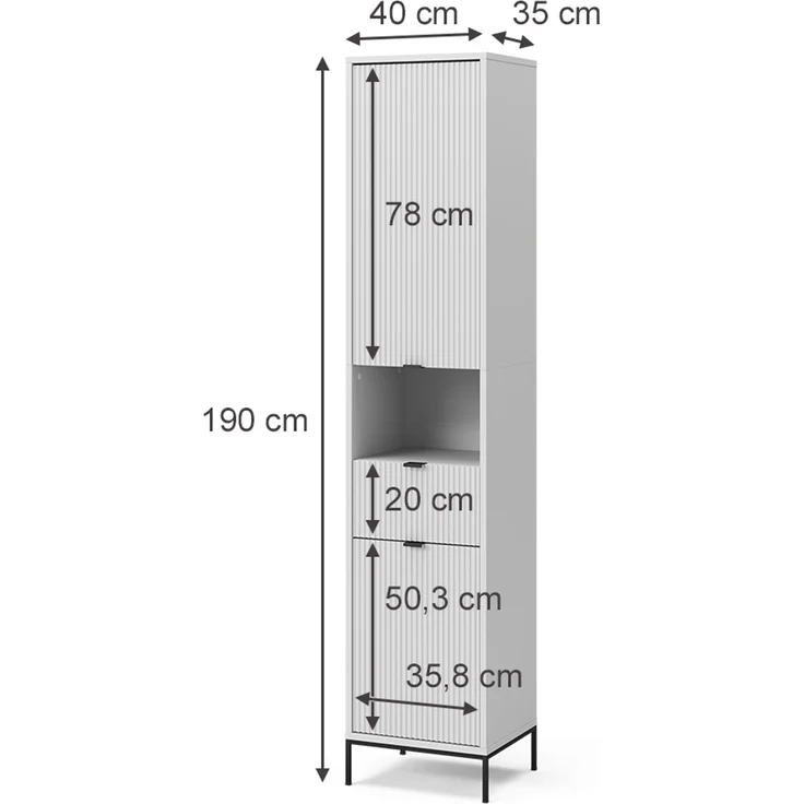 Badschrank Eliza Weiß 40 x 190 cm mit Türen, und Schublade Vicco – Bild 3