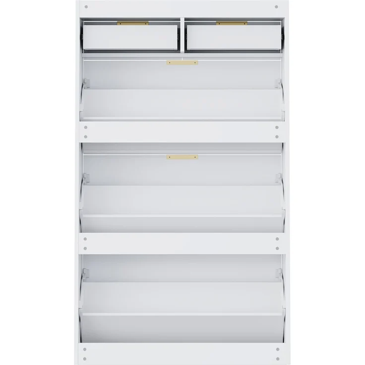 ZUBALIYA Schuhschrank (80 x 25 x 135 cm), 3 Klappfächer und 2 Schubladen, Aus Spanplatte, Stauraum für Flur und Eingangsbereich, Weiß – Bild 19
