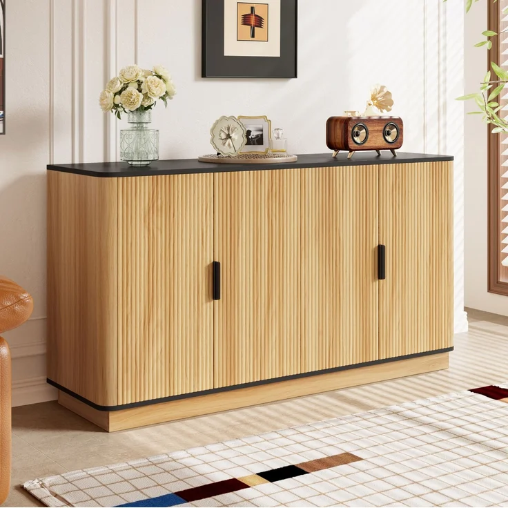 DESVIAE Sideboard 4-türig mit Dämpferscharnieren 139x75x40 cm Spanplatte Natur – Bild 4