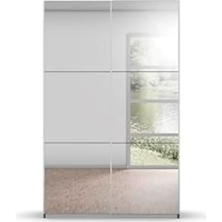 Rauch Möbel Reflect, Kleiderschrank mit Spiegel für Schlafzimmer, Wohnzimmer, Kinderzimmer, Flur, Garderobe, 2-türig, 2 Spiegeltüren, mit weiterem Zubehör, Farbe Grau metallic, Schwarz, 131x191x59cm – Bild 9