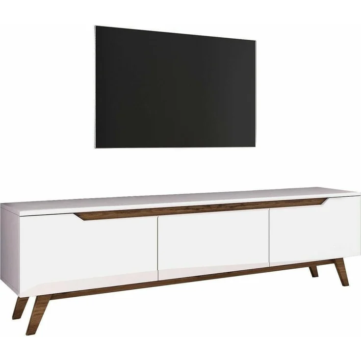 Dmora - Fernsehschrank COR, Ständer für Wohnzimmerfernseher, Niedriges Wohnzimmer-Sideboard, TV-Ständerbasis, 180x35h49 cm, Weiß und Walnuss – Bild 4
