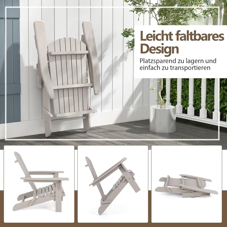 FANTASK 2er Set Adirondack-Stuhl von 51x46 cm, Gartensessel mit hoher Rückenlehne & Breiten Armlehnen, Chair aus Holz für Garten, Grau – Bild 4