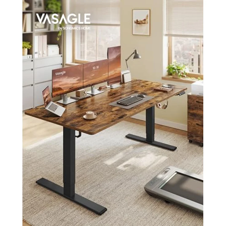 VASAGLE Höhenverstellbarer Schreibtisch, 180x80 cm, USB-C-Anschluss, Ablage für Steckdosenleiste, Stehtisch, Erinnerung bei langem Sitzen, 3 Speichertasten, für Büro, vintagebraun LSD148KD02 – Bild 4